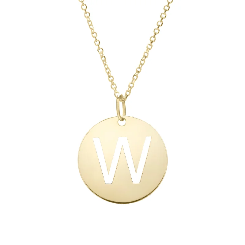 Ladies Necklaces Slim Glow-14K Gold Disc Initial W Necklace