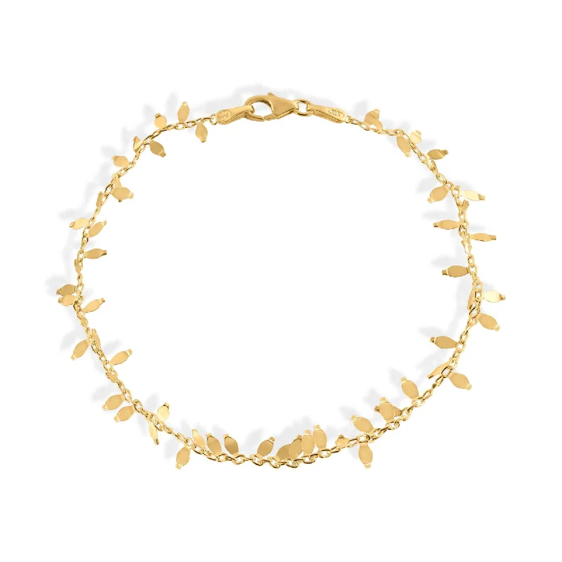 Ladies Bracelets for Mom Glow-Gold Plated 925 Sterling Silver Leaves Link Bracelet - SPB00013GP