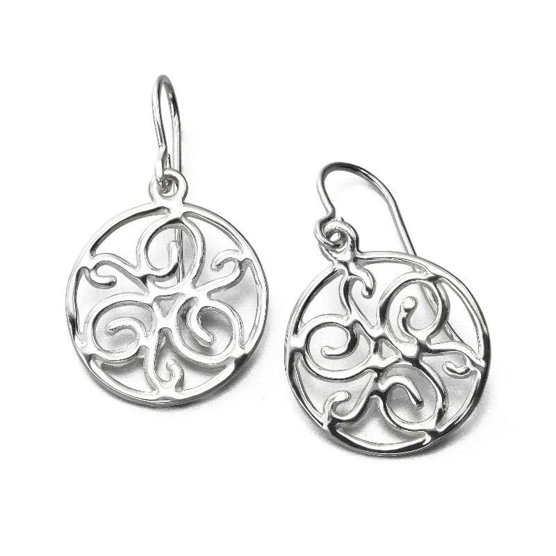 Ladies Flower Petal Rings -Circle Scrolled Drop Earring, Sterling Silver by Sharelli