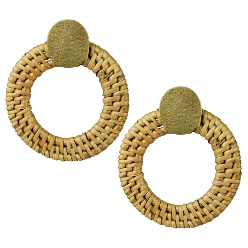 Ladies Oval Shape Rings -Biscayne Post Earring with Rattan Hoop