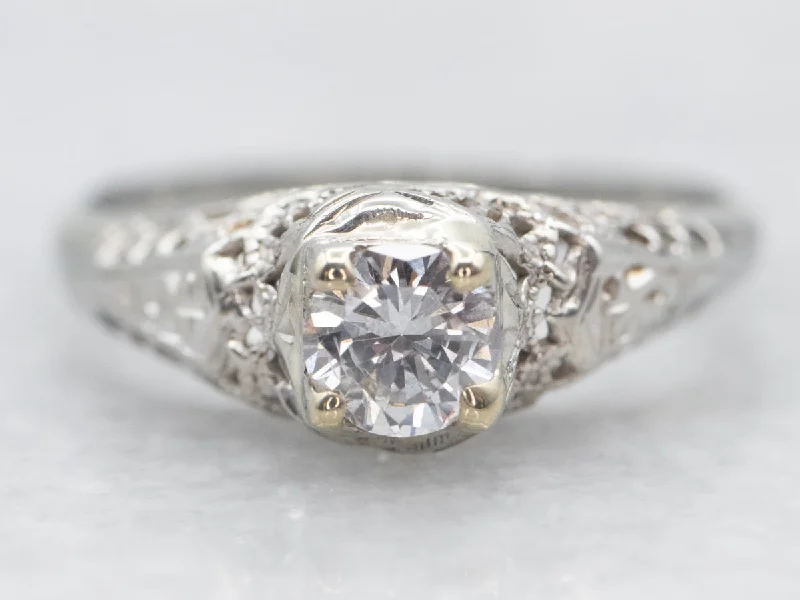 Ladies Platinum Engagement Rings -Art Deco Diamond Solitaire Engagement Ring