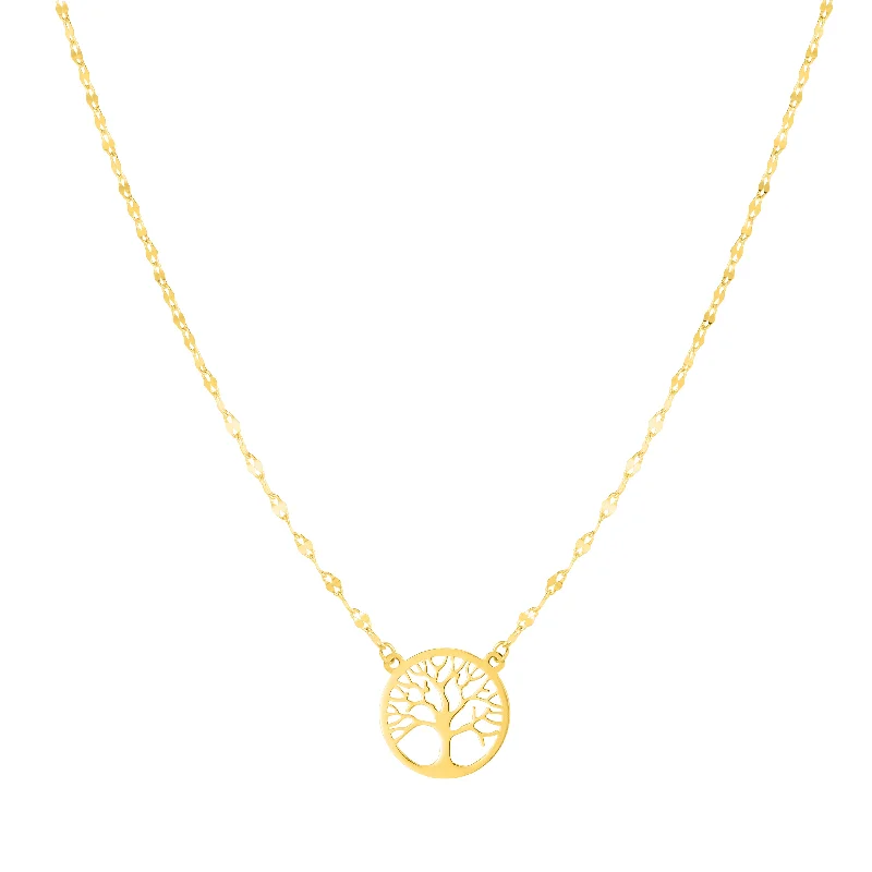 Ladies Necklaces with Pure Okenite-14K Gold Tree of Life on Mirror Chain Necklace