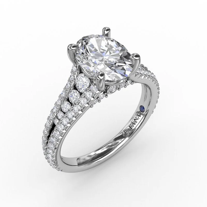 Ladies Cross Engagement Rings -Oval Diamond Solitaire Engagement Ring With Triple-Row Tapered Diamond Band S3325