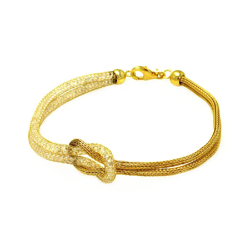 Ladies Bracelets in Rose Glow-Silver 925 Gold Plated Knot Center Strand Clear CZ Italian Bracelet - ITB00123GP