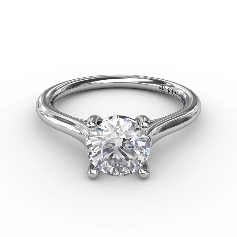 Ladies Polished Engagement Rings -Classic Round Diamond Solitaire Engagement Ring With Cathedral Setting S4014