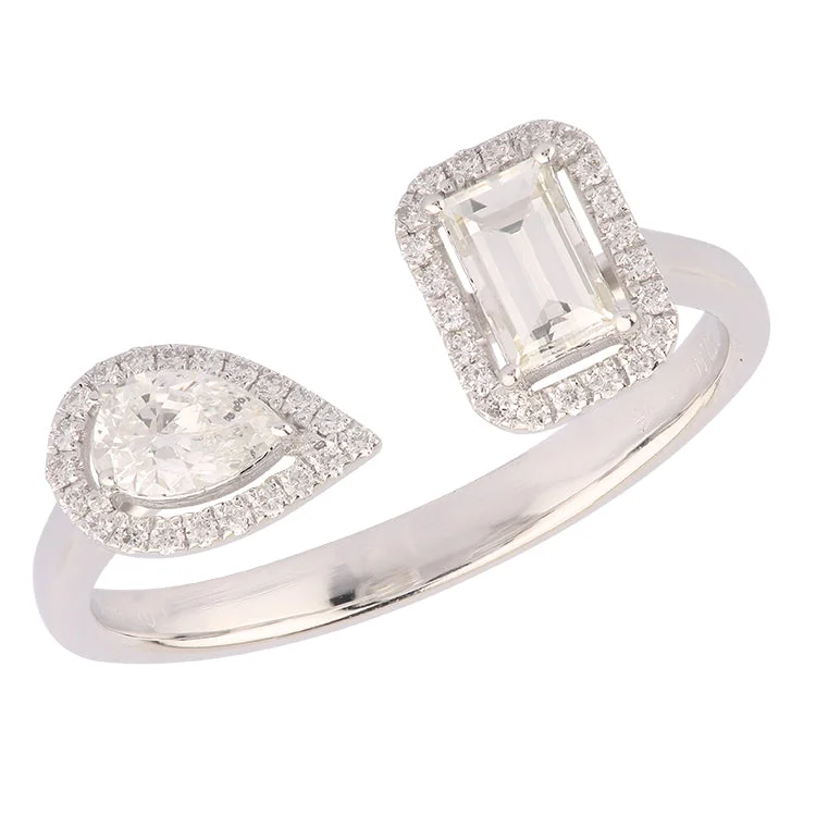 Ladies Solid Tone Rings -Toi et Moi - 14K White Gold Two Stone with halo bypass Ring