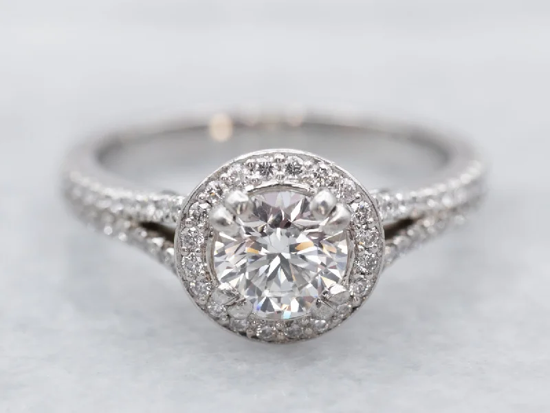 Ladies Eye-Catching Engagement Rings -GIA Certified Diamond Platinum Halo Engagement Ring