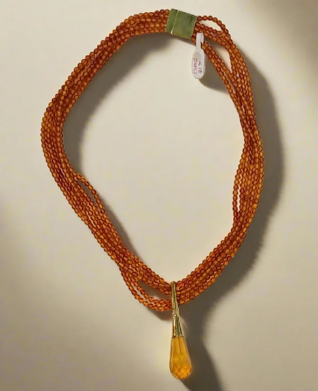 Ladies Necklaces Artful Shine-Necklace with Amber and medallion with brilliant in gold 18k