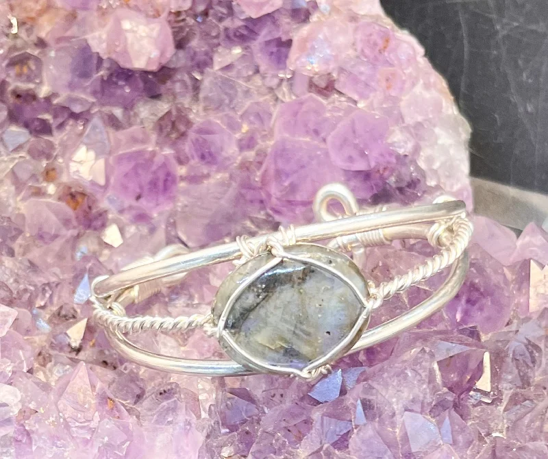 Ladies Bracelets with Cyan Kyanite-Labradorite Sterling Silver Wirewrapped Bracelet