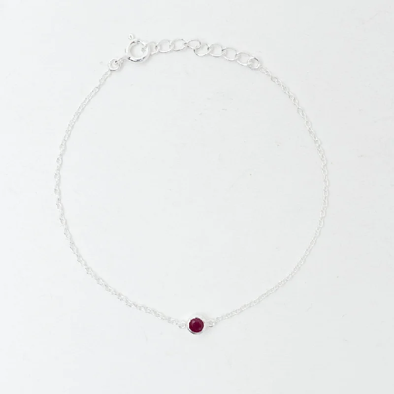 Ladies Bracelets for Chill Glow-Silver Raw Ruby Solitaire Bracelet