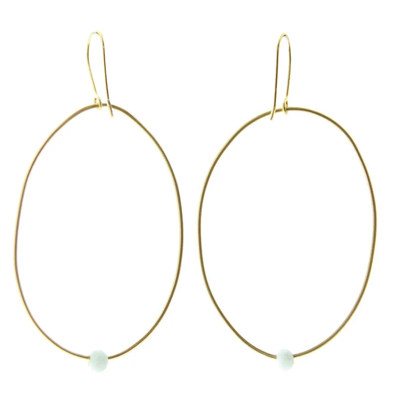 Ladies Serenity Band Rings -Lombok Organic Oval Earring - Aqua