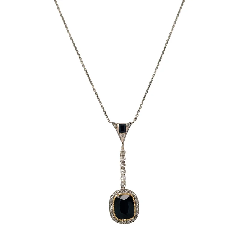 Ladies Necklaces for Nurse Glow-Edwardian Sapphire Diamond Gold Necklace Pendant