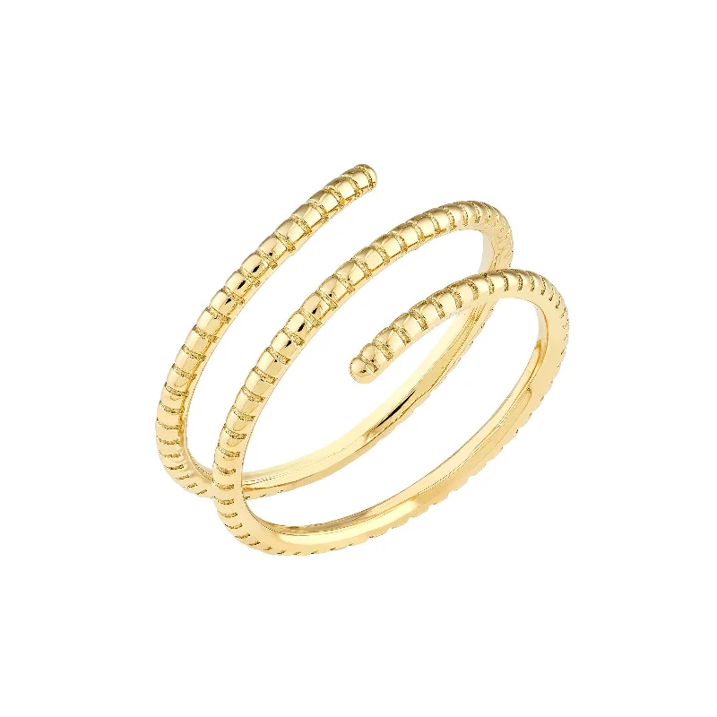 Ladies Broad Band Rings -Textured Wrap Around Ring, 14K Yellow Gold