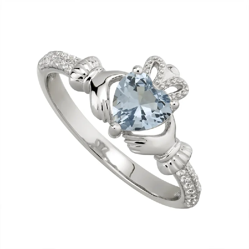 Ladies Motivation Band Rings -DECEMBER Birthstone Sterling Silver Claddagh Ring S-S21062-12