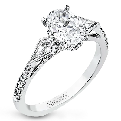 Ladies 14K Gold Engagement Rings -Oval-Cut Three-Stone Engagement Ring In 18k White Gold With Diamonds LR2976