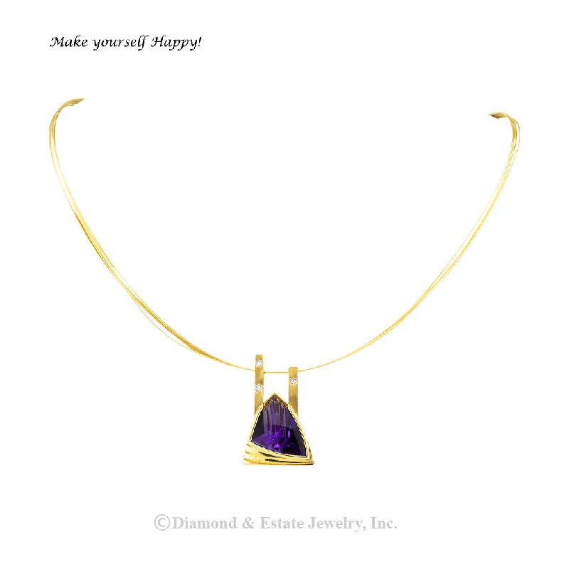 Ladies Necklaces Flex Glow-Fantasy Cut Amethyst Princess Cut Diamond Yellow Gold Necklace