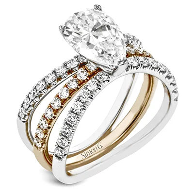 Ladies White Gold Engagement Rings -Pear-cut Engagement Ring & Matching Wedding Band in 18k Gold with Diamonds LR1083-PR