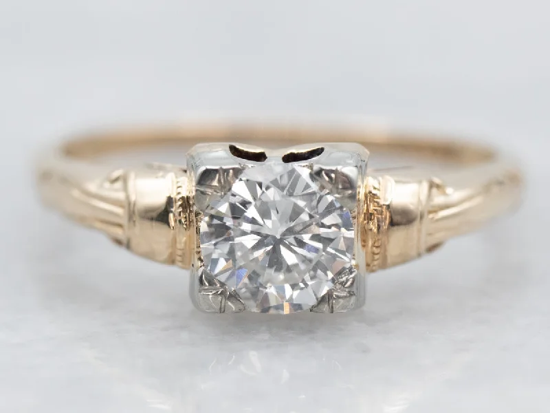 Ladies Gold Engagement Rings -Two Tone Diamond Solitaire Engagement Ring