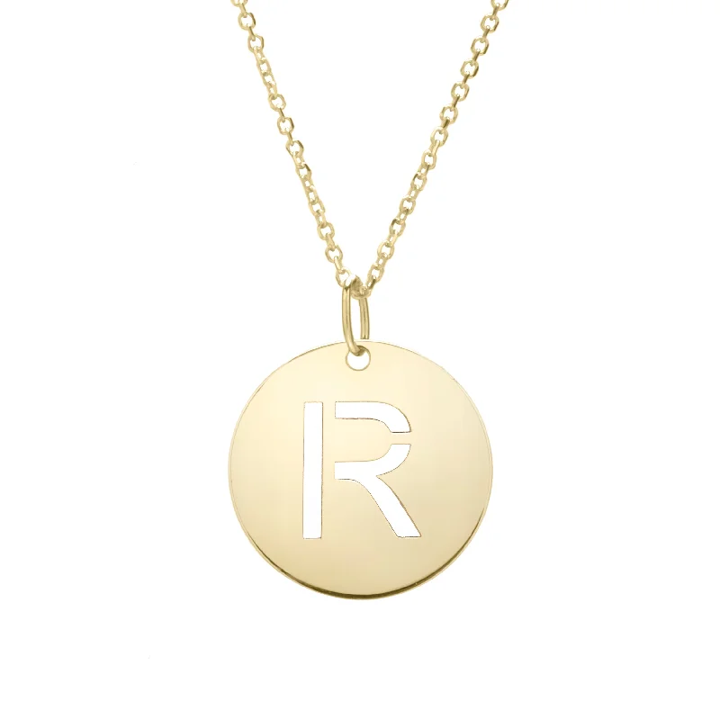 Ladies Necklaces for Holiday Glow-14K Gold Disc Initial R Necklace