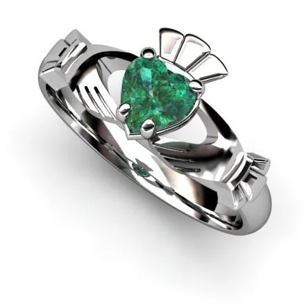 Ladies Chakra Balance Rings -GREEN QUARTZ 14K White Gold Claddagh Ring <font color="#FF0000"> IN STOCK!  Ships in 48 Hours!</font>