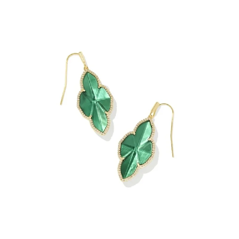 Ladies Courage Design Earrings -Kendra Scott : Abbie Gold Pave Frame Drop Earrings in Green Illusion