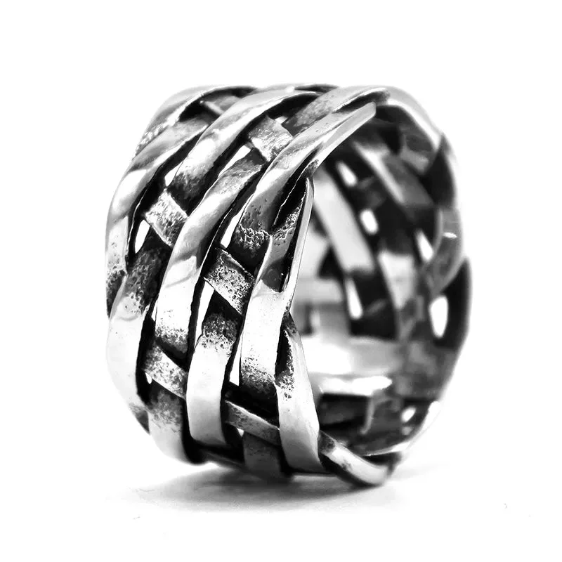 Ladies Zirconia Sparkle Rings -Stainless Steel Weaved Viking Ring