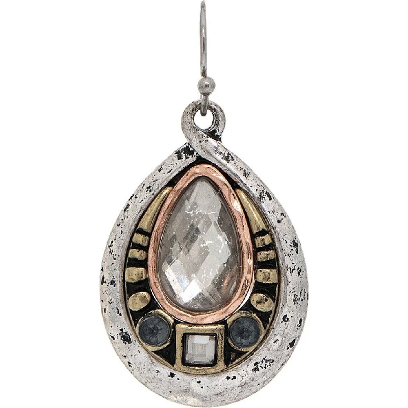 Ladies Dreamy Cloud Earrings -Rain : Two Tone Antiqued Finish Crystal Drop Earrings