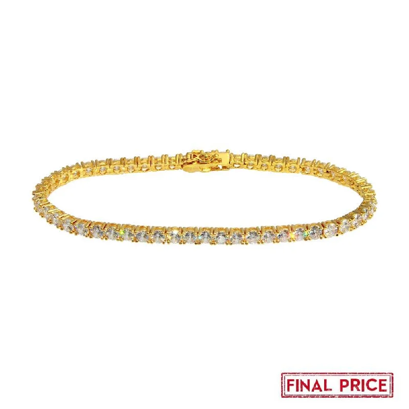 Ladies Bracelets with Hex Shine-Gold Plated 925 Sterling Silver Round CZ Tennis Bracelet 4mm - GMB00086GP