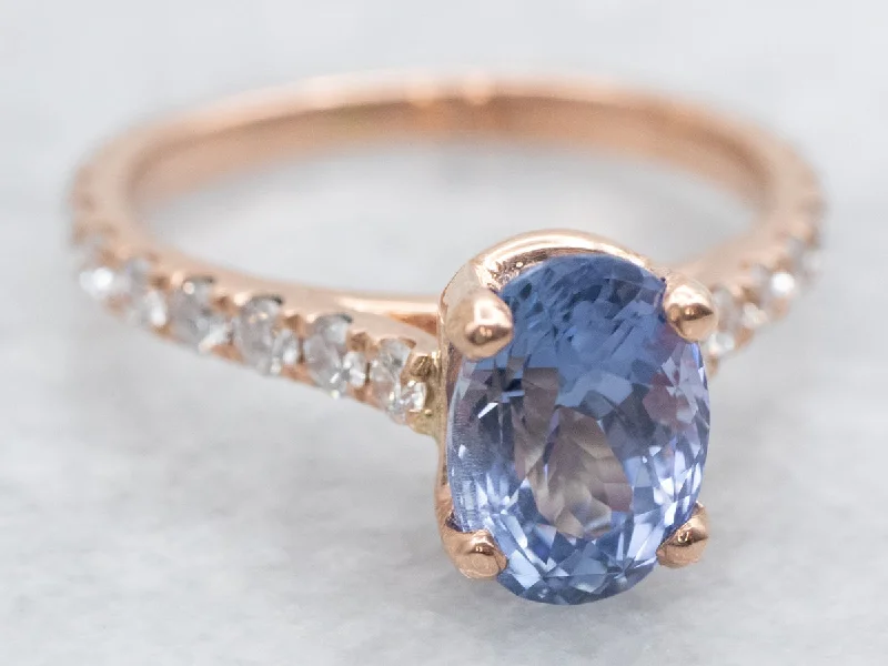 Ladies High-End Engagement Rings -Rose Gold Sapphire and Diamond Engagement Ring