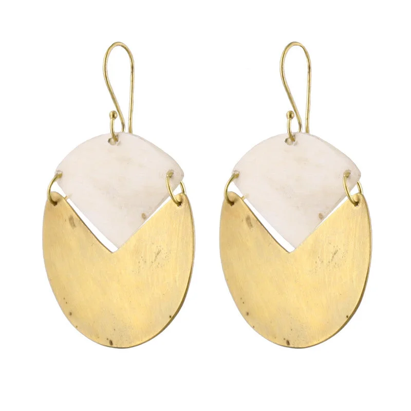 Ladies Luminous Rings -Padang Linked Oval Earring - Light Horn, Brass