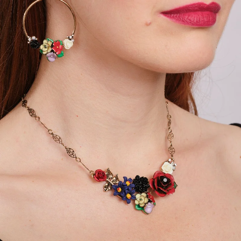 Ladies Necklaces with Coral Shine-Frida Cluster Flower Vintage Style Necklace