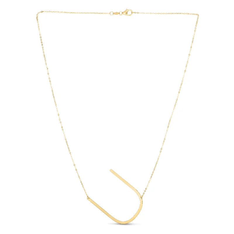 Ladies Necklaces with Blue Apatite-14K Gold Large Initial U Necklace