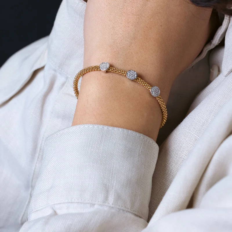 Ladies Bracelets with Soft Moonstone-Silver 925 Rhodium and Gold Plated 3 Circle Clear CZ Italian Bracelet - ITB00154GP-RH