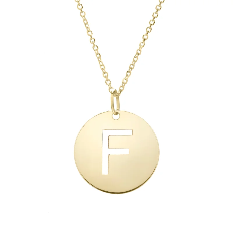 Ladies Necklaces with Fringe Spark-14K Gold Disc Initial F Necklace