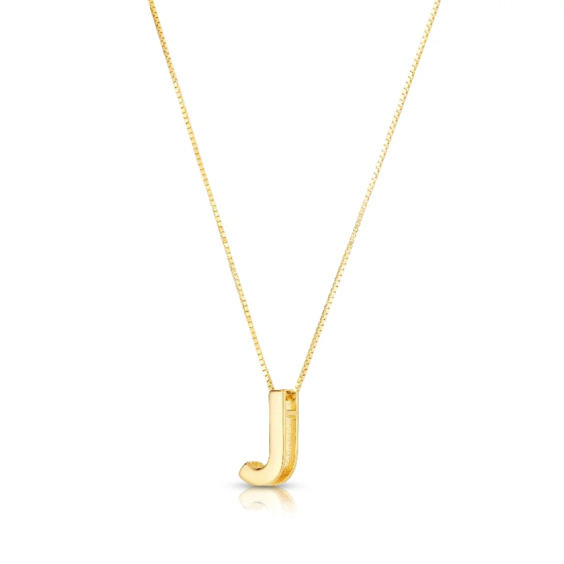 Ladies Necklaces with Lavender Lepidolite-14K Gold Block Letter Initial J Necklace