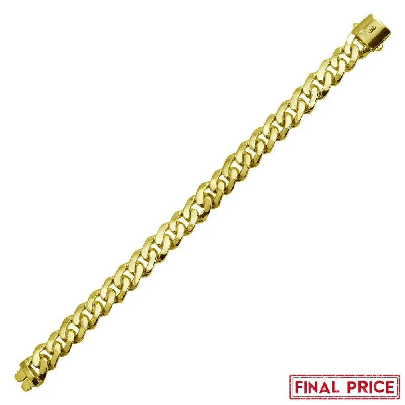 Ladies Bracelets with Blue Apatite-Gold Plated 925 Sterling Silver Miami Cuban Hollow Link Bracelet 11.2mm - GMB00083GP