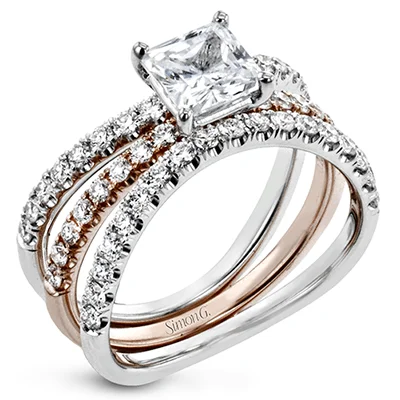 Ladies Gold Engagement Rings -Princess-cut Engagement Ring & Matching Wedding Band in 18k Gold with Diamonds LR1083-PC