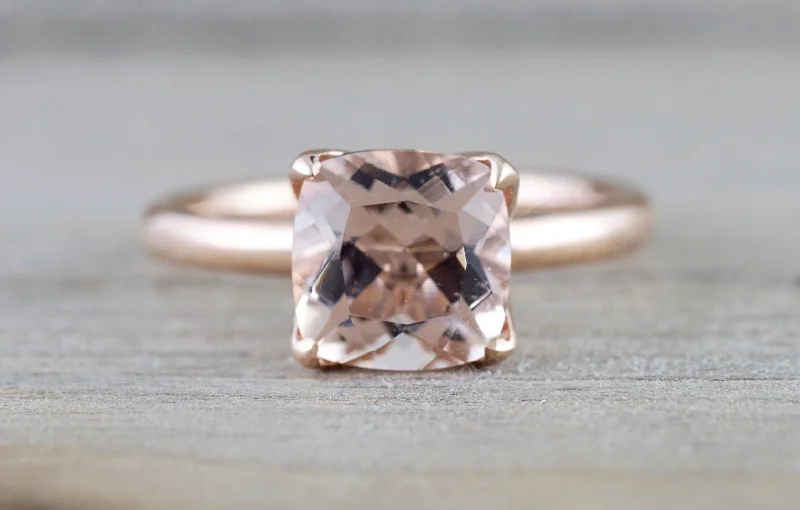 Ladies Evening Glow Rings -Cushion Morganite Tulip Ring