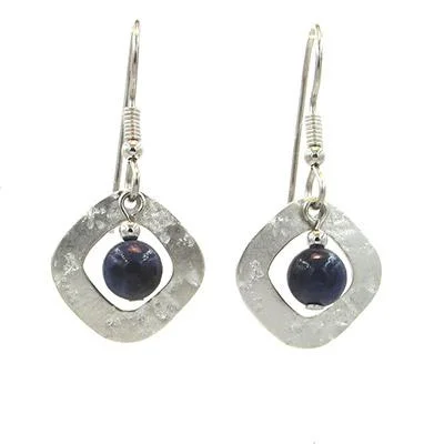 Ladies Seashell Drop Earrings -Silver Forest Earrings Silver Open Diamond with Blue Bead