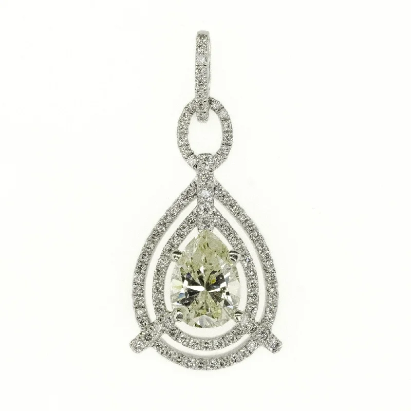 Ladies Necklaces for Elder Shine-1.65ctw Pear Diamond Pendant on 18" Necklace in 14K White Gold