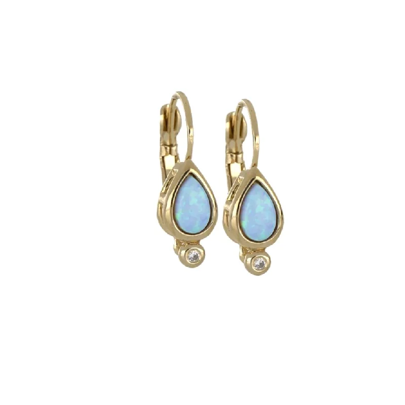 Ladies Yoga Stone Earrings -John Medeiros : Opalas Do Mar Opal Pear Blue French Wire Gold Earrings