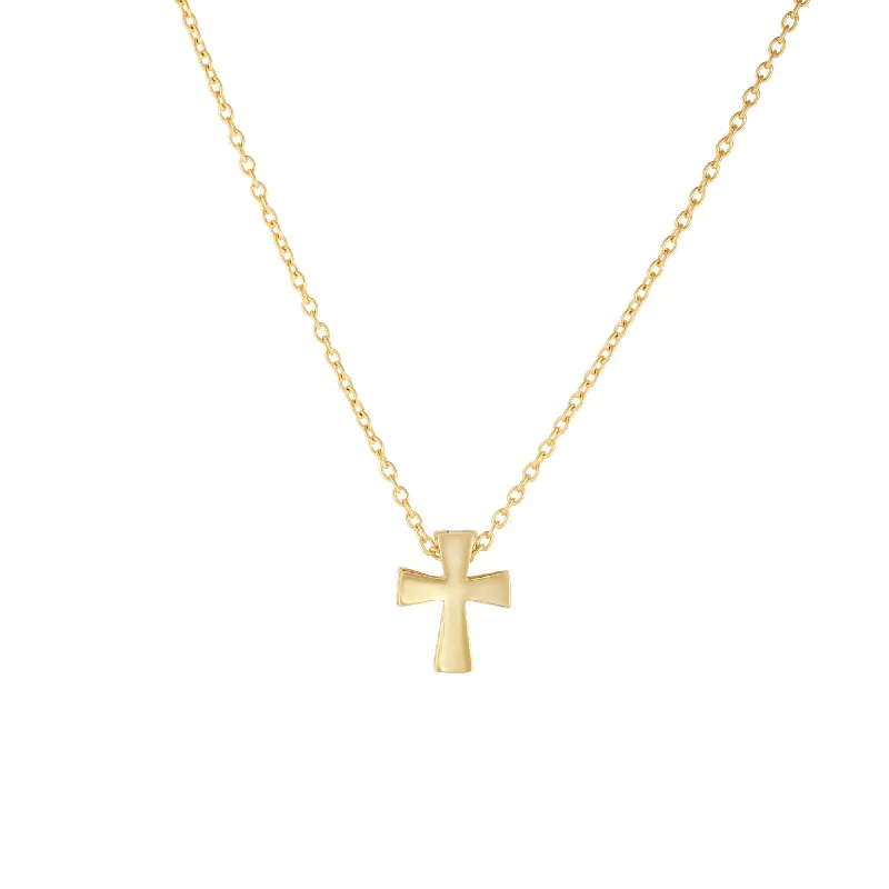 Ladies Necklaces with Pink Petalite-14K Gold Polished Mini Cross Necklace