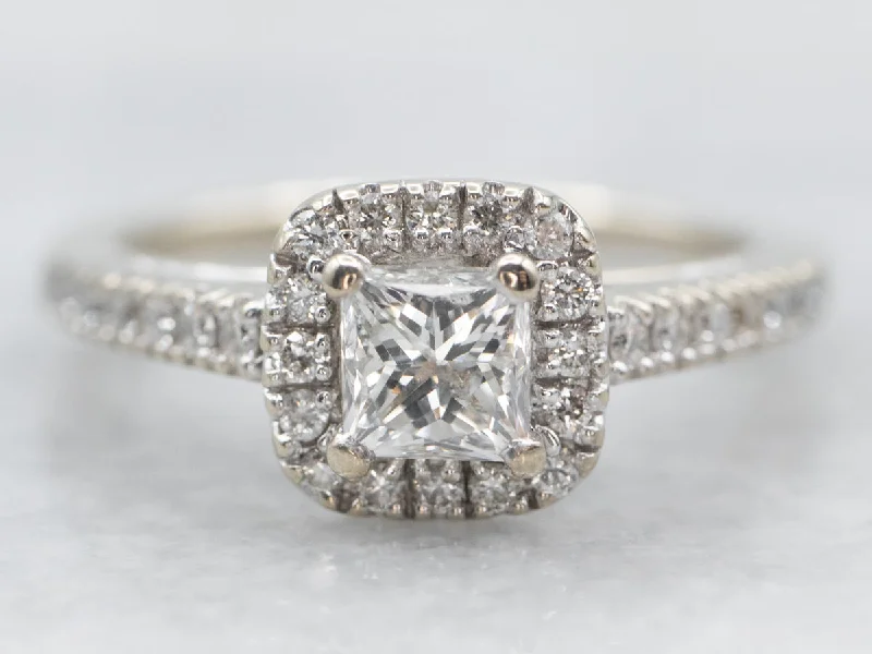 Ladies Knife-Edge Engagement Rings -Princess Cut Diamond Halo Engagement Ring