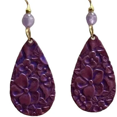 Ladies Luxe Gem Earrings -Silver Forest Purple Floral Tear Silver Forest Earrings