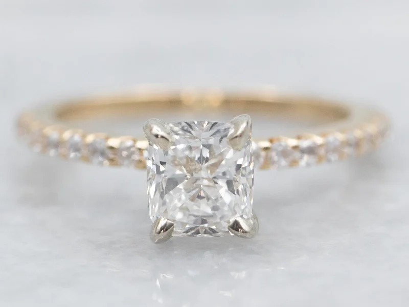 Ladies Dainty Engagement Rings -Modern GIA Certified Diamond Engagement Ring with Diamond Accents