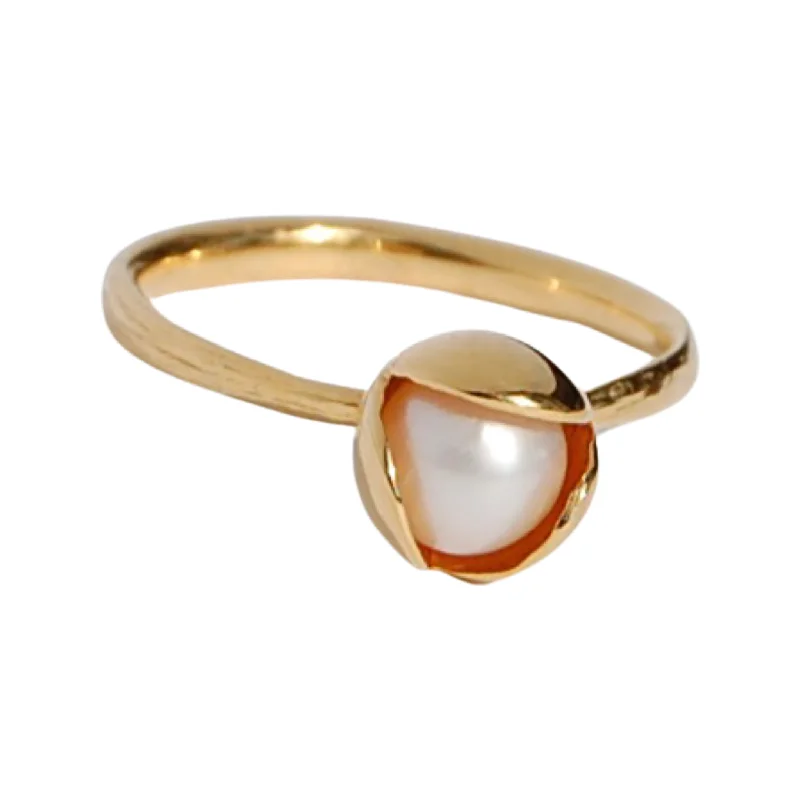 Ladies Rainbow Stone Rings -04. Bud Floret Ring Pearl