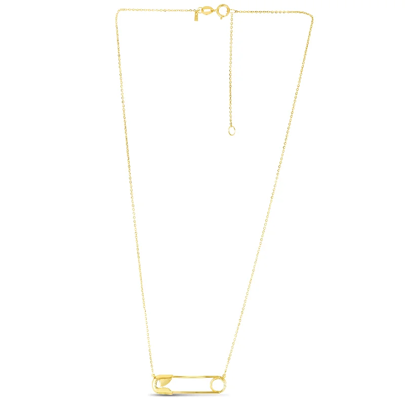 Ladies Necklaces for Winter Glow-14K Safety Pin Necklace