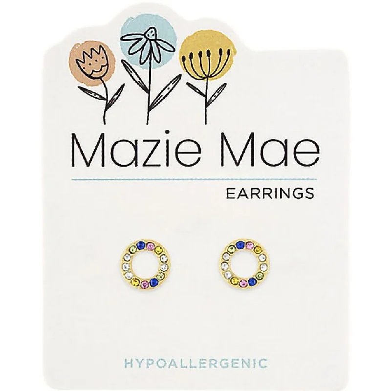 Ladies Tropical Vibe Earrings -Center Court : Gold Rainbow Open Circle Stud Mazie Mae Earrings