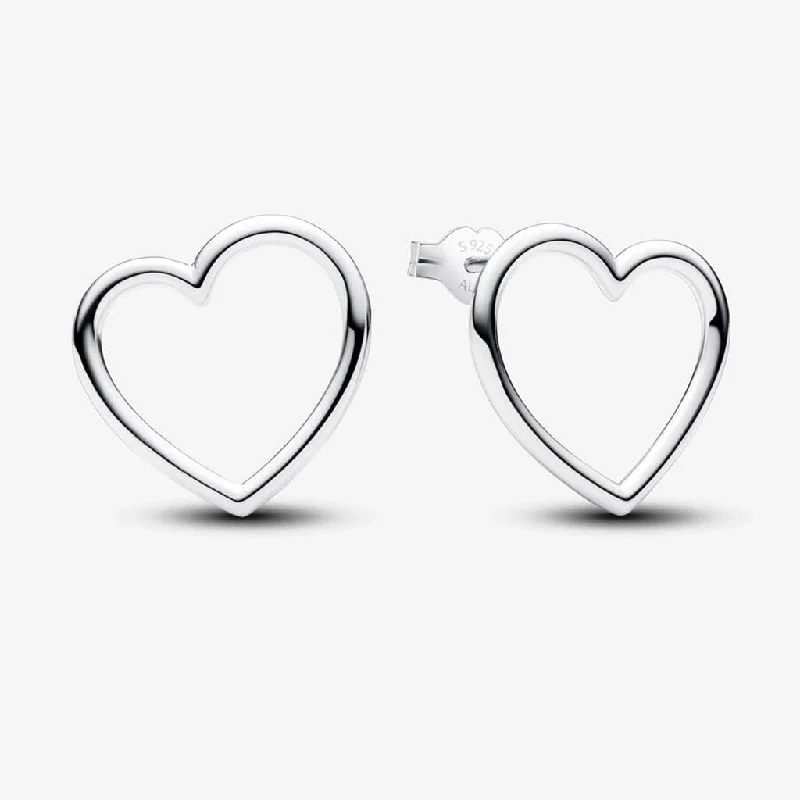 Ladies Sentimental Stone Earrings -PANDORA : Front-facing Heart Stud Earrings - Sterling Silver