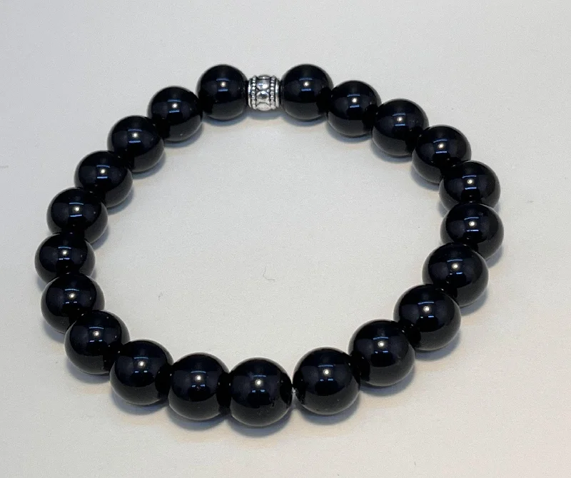 Ladies Bracelets Handcrafted Glow-Black Obsidian 8mm Stretchy Bracelet